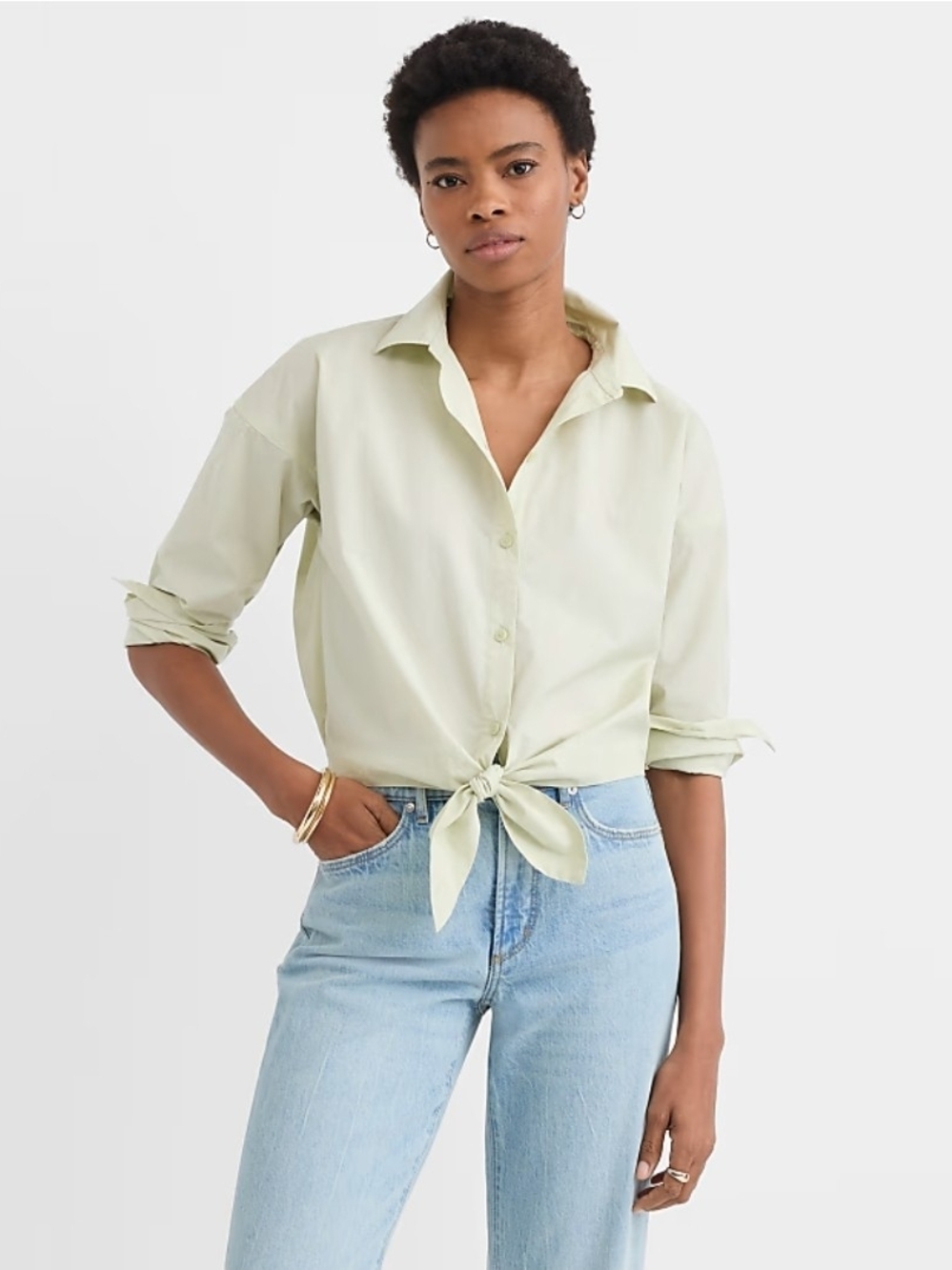 LOFT Poplin Tie Front Everyday Shirt